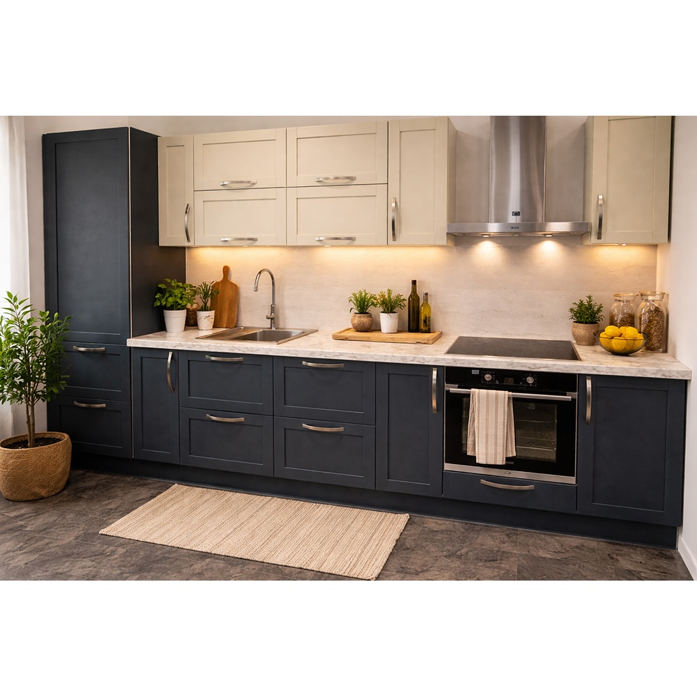 Mobila bucatarie Ashmead, PAL, 330 x 60 x 216 cm, albastru-gri