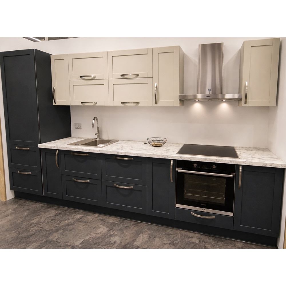 Mobila bucatarie Ashmead, PAL, 330 x 60 x 216 cm, albastru-gri