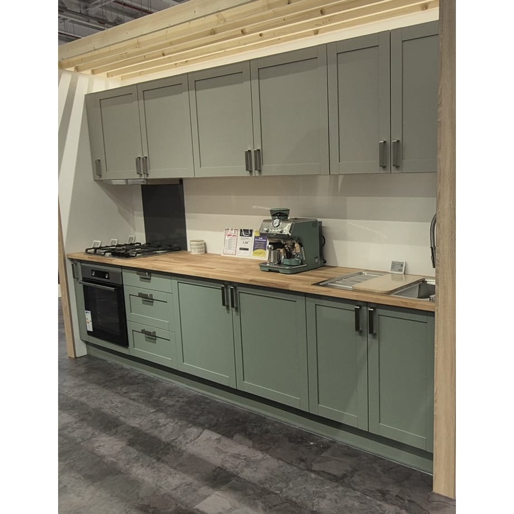 Mobila bucatarie Ashmead, PAL, 335 x 60 x 216 cm, verde-crem