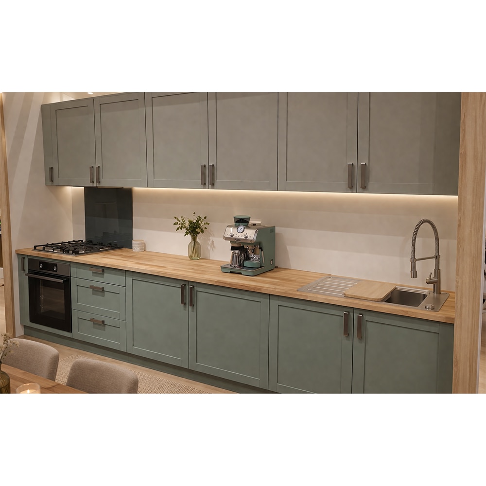 Mobila bucatarie Ashmead, PAL, 335 x 60 x 216 cm, verde-crem