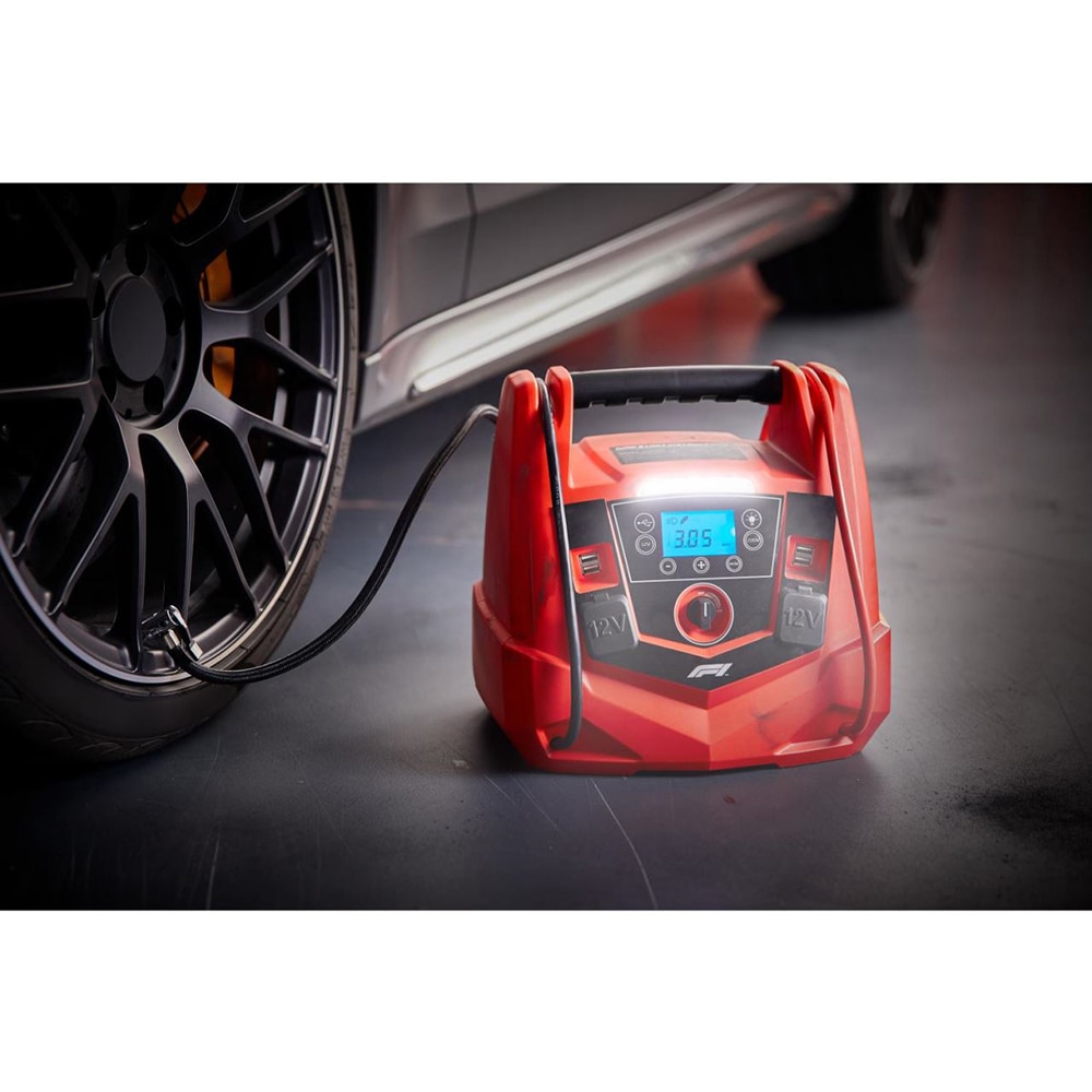 Robot pornire 4in1 FORMULA 1 Jumpstarter PJ125, 12V, 1250A, USB, compresor, lampa led, rosu