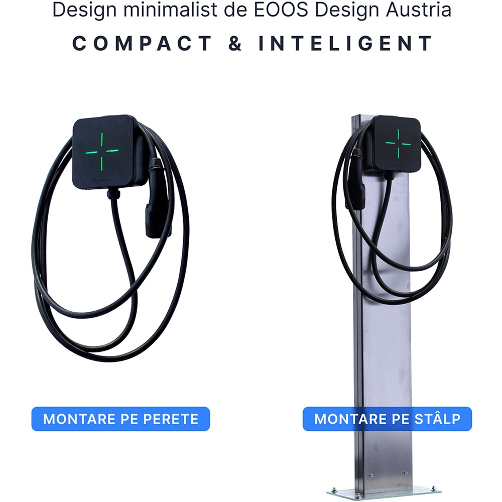 Statie incarcare masini electrice LEKTRI.CO One Safe EM, monofazat 7.4kW, 32A, Type 2, cablu 5m, Wi-Fi, negru