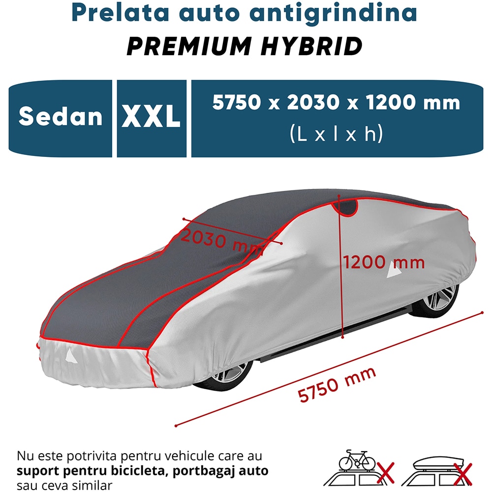 Prelata auto WALSER Premium Hybrid XXL, 575 x 203 x 120 cm, gri