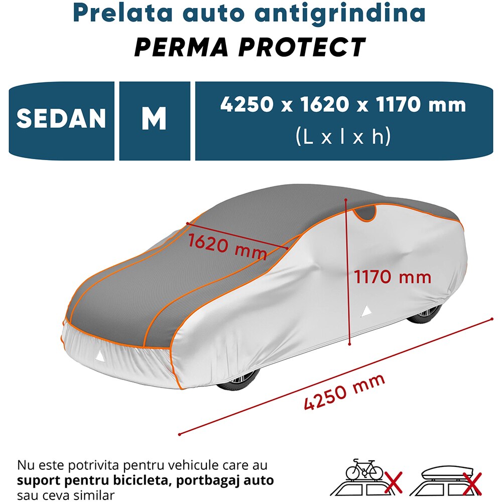 Prelata auto WALSER Perma Protect M, 425 x 162 x 117 cm, gri