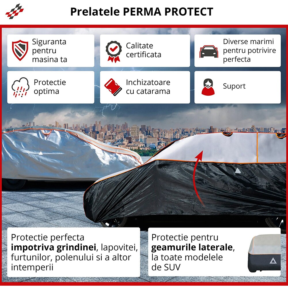 Prelata auto WALSER Perma Protect M, 425 x 162 x 117 cm, gri