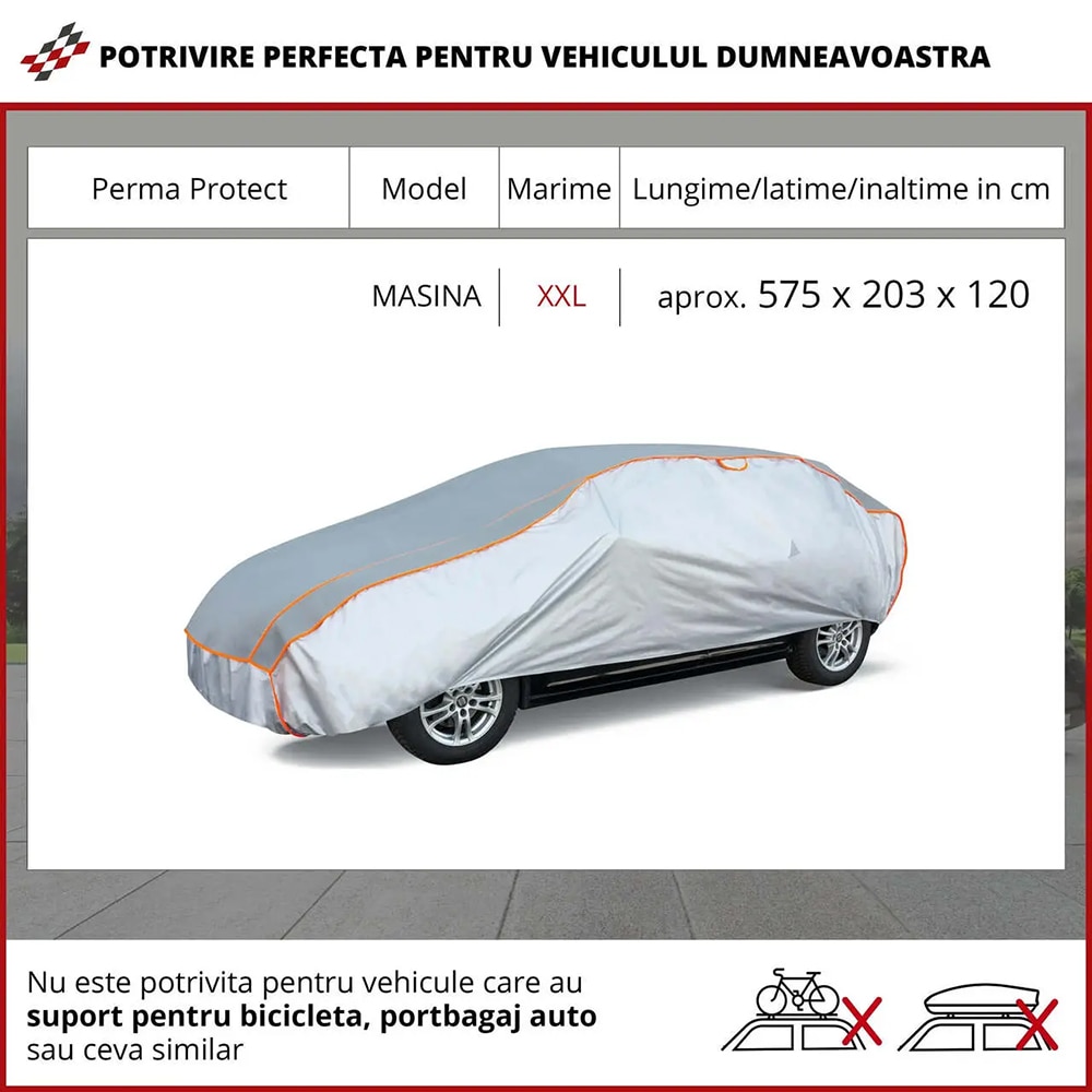 Prelata auto WALSER XXL, 575 x 203 x 120 cm, antigrindina, argintiu-negru