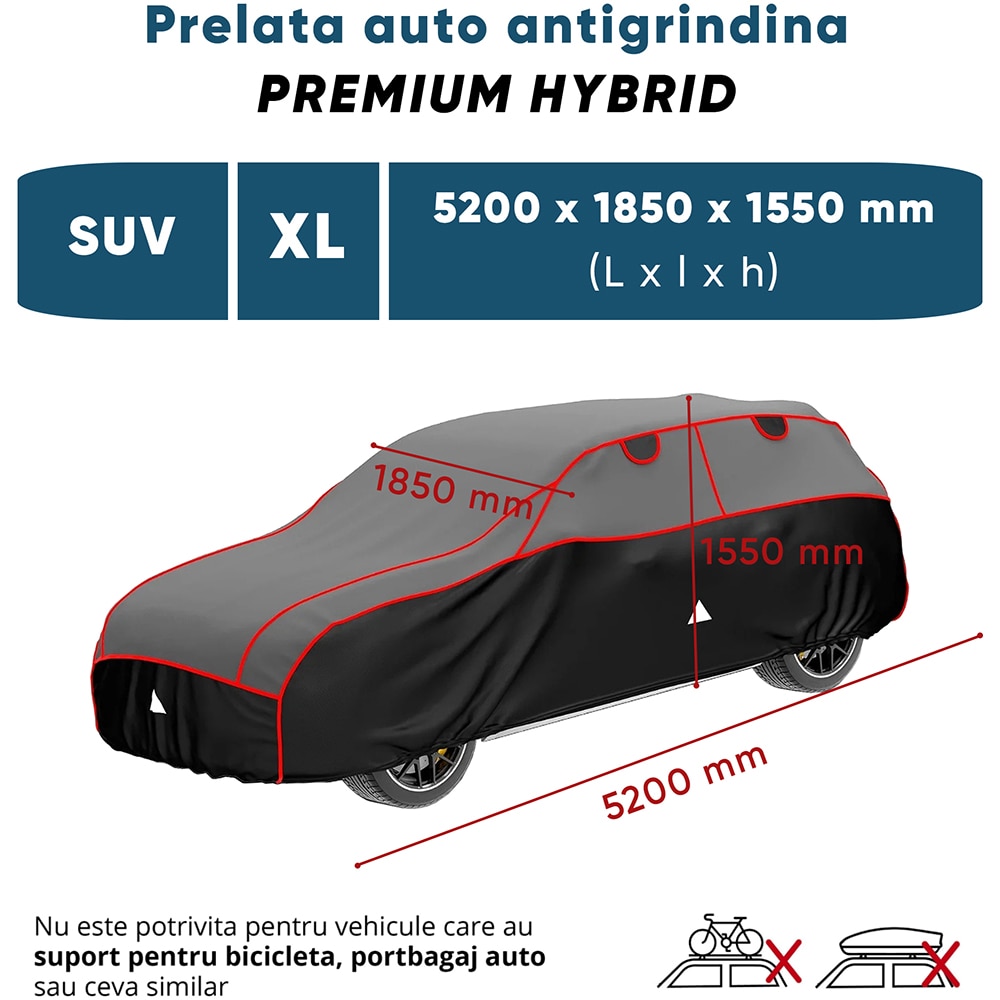 Prelata auto WALSER Premium Hybrid XL, 520 x 185 x 155 cm, gri