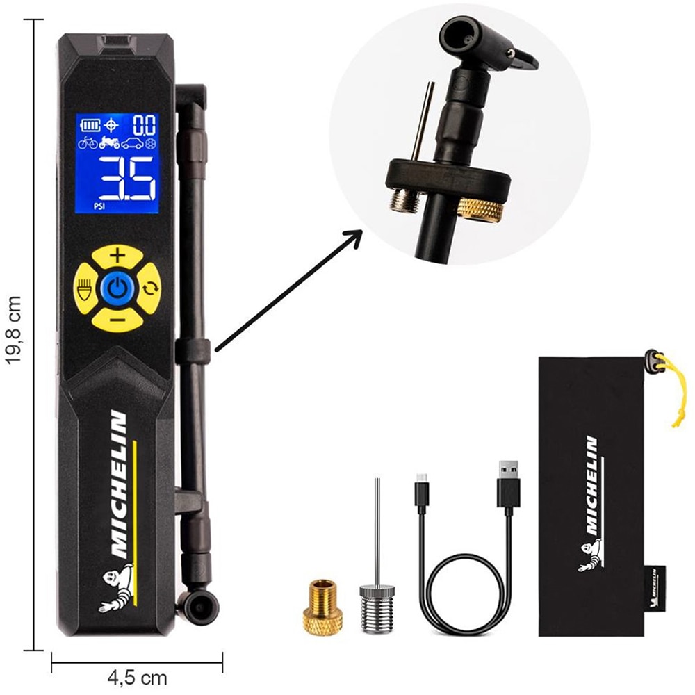 Compresor auto MICHELIN 50141, reincarcabil, 12V, 10.3 bar, negru