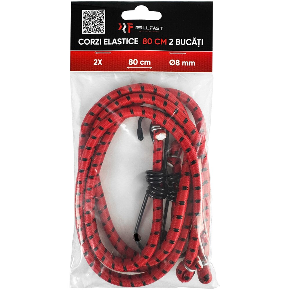 Set 2 corzi elastice ROLL FAST 5344R, 80cm, rosu