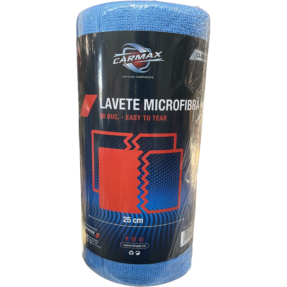 Rola lavete microfibra CARMAX, 25 x 25cm, 50buc, albastru