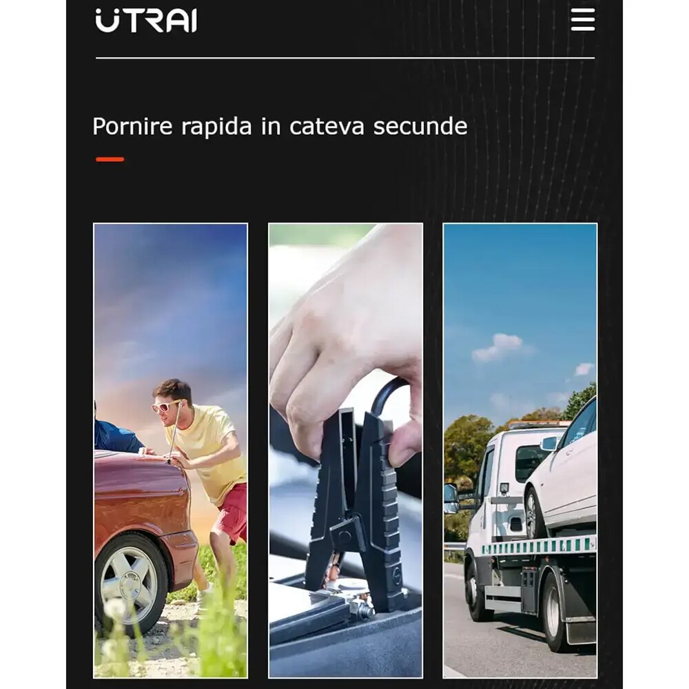 Starter auto UTRAI Jstar Air, 12V, 1000A, 8000mAh, USB, Lanterna, negru