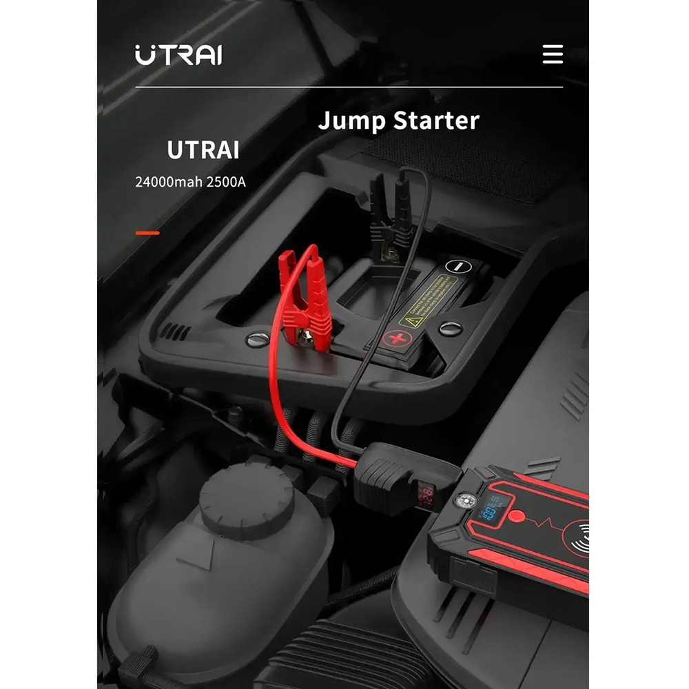 Starter auto UTRAI Jstar 4, 12V, 2500A, 24000mAh, Lanterna, Incarcare Wireless, Busola, negru