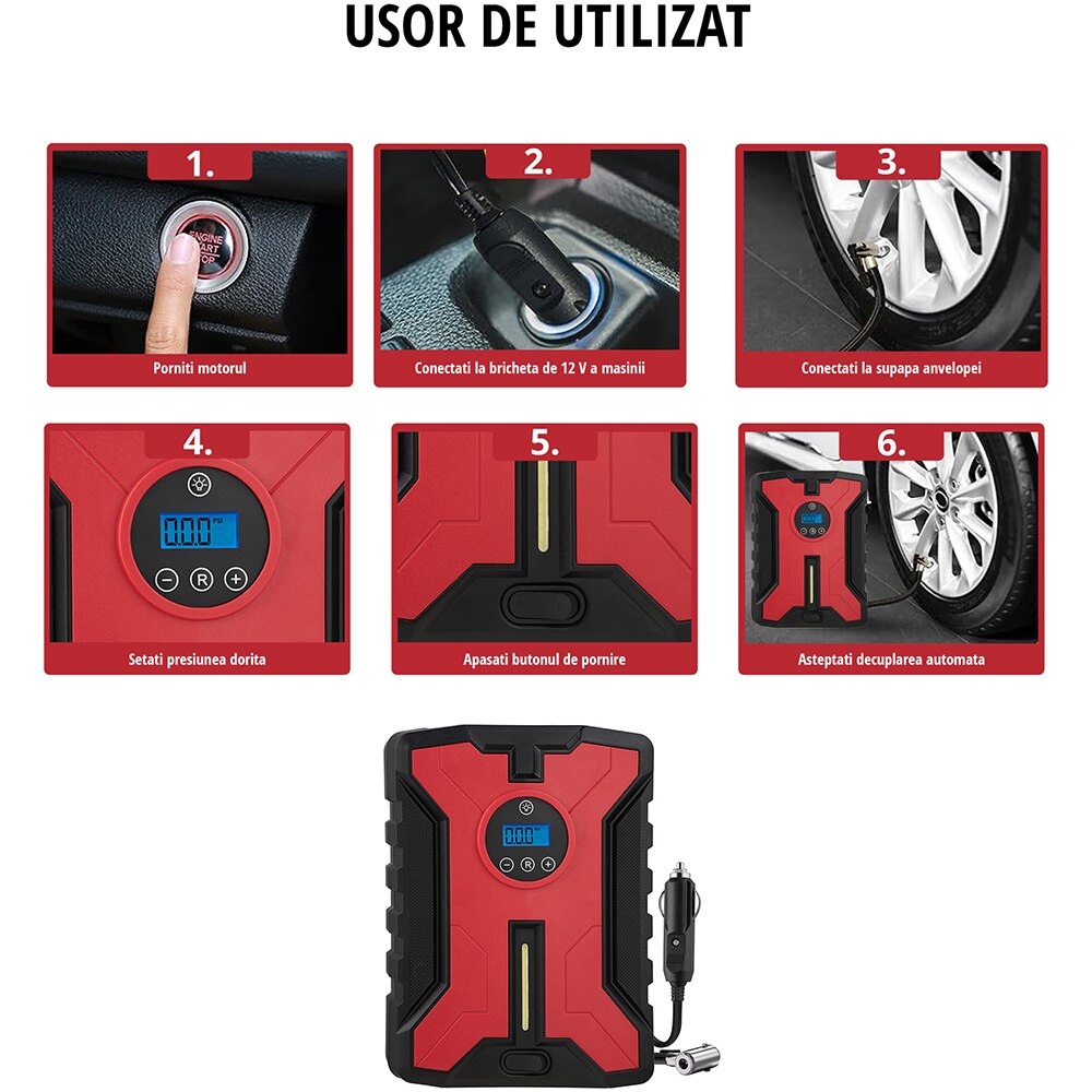 Compresor auto ROLL FAST 92919R, 10bar, 12V