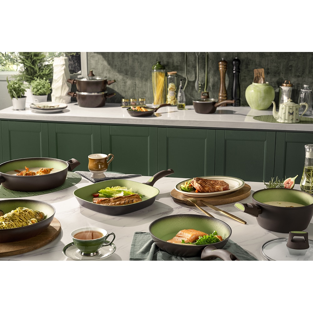 Tigaie AMERCOOK Avocado AC0108401.24, 24 cm, aluminiu forjat, negru-verde