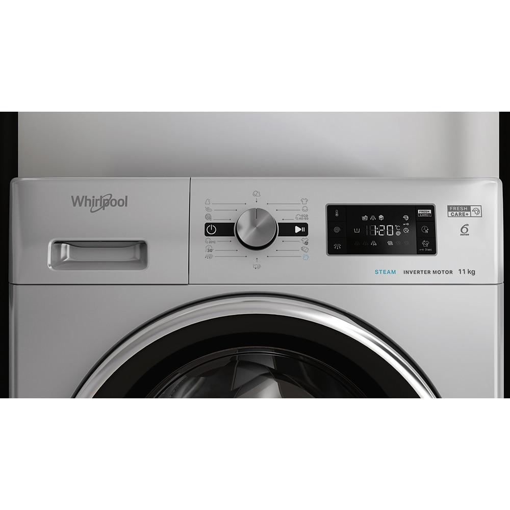 Masina de spalat rufe frontala semiprofesionala WHIRLPOOL AWG 1114SD, 11 kg, 1400rpm, Clasa A, argintiu