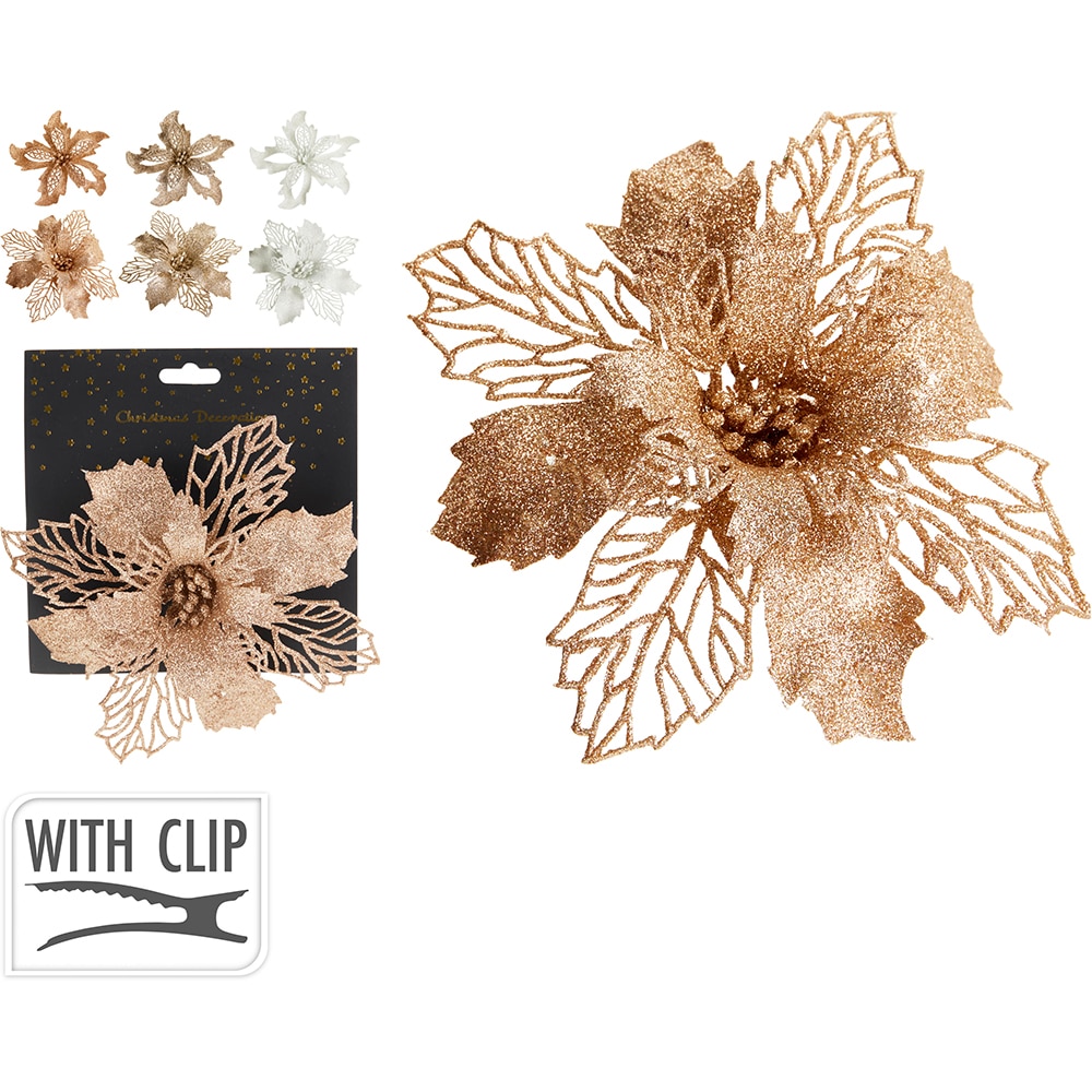 Decoratiune cu clips tip Floare, 16cm, auriu