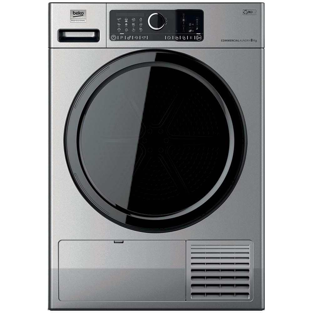 Uscator de rufe BEKO PROFESSIONAL AWZ 8HPS/PRO BP, Pompa de caldura, 8 kg, 15 programe, Clasa D, argintiu