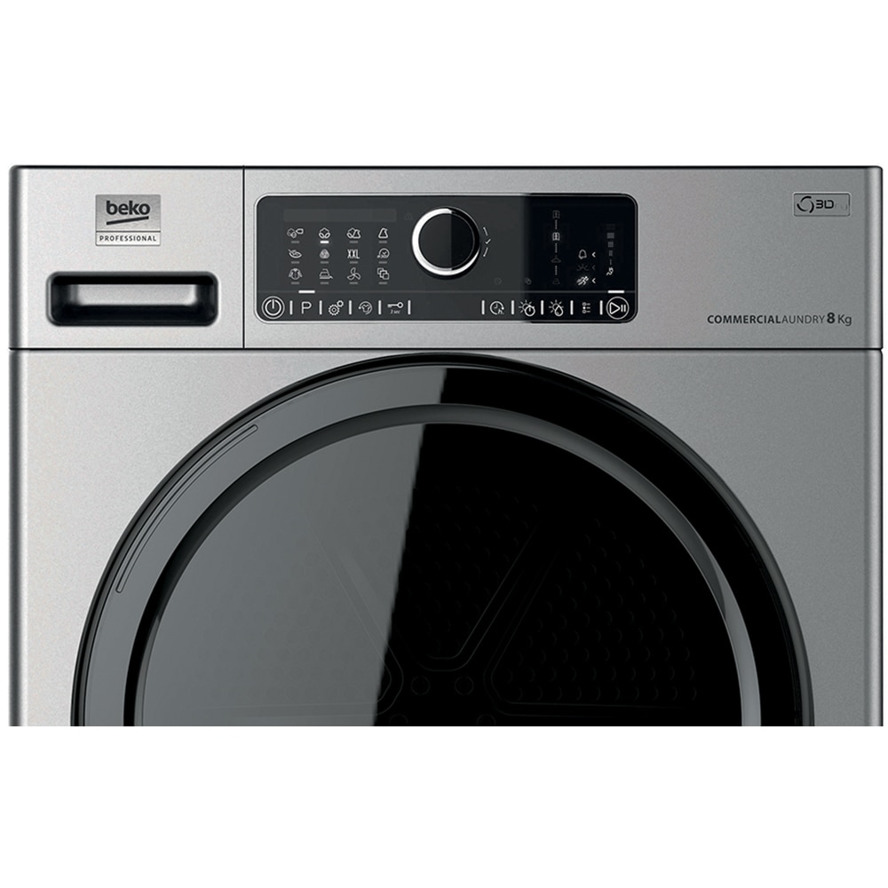 Uscator de rufe BEKO PROFESSIONAL AWZ 8HPS/PRO BP, Pompa de caldura, 8 kg, 15 programe, Clasa D, argintiu
