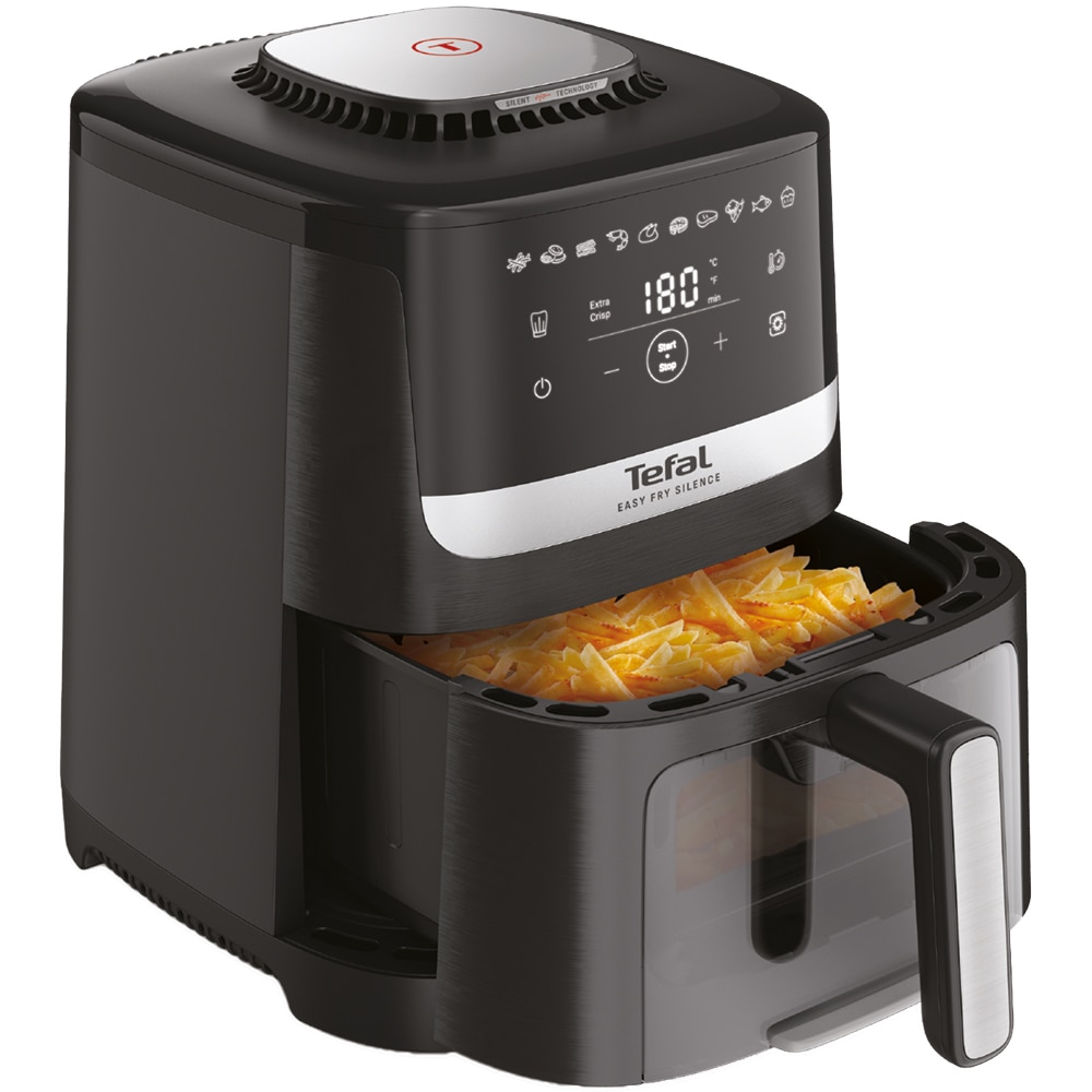 Friteuza cu aer cald TEFAL Easy Fry Silence EY5568E0, 1.5kg, 5l, 1670W, argintiu-negru