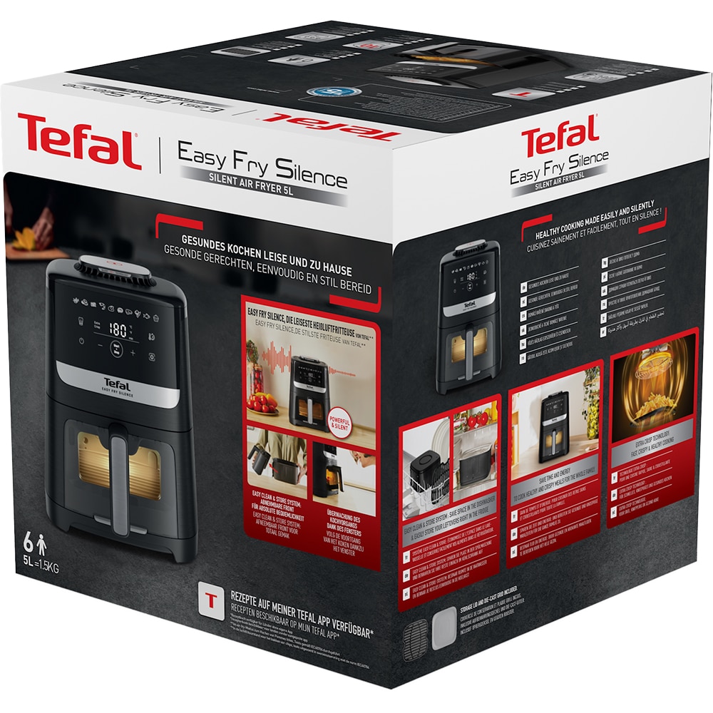Friteuza cu aer cald TEFAL Easy Fry Silence EY5568E0, 1.5kg, 5l, 1670W, argintiu-negru