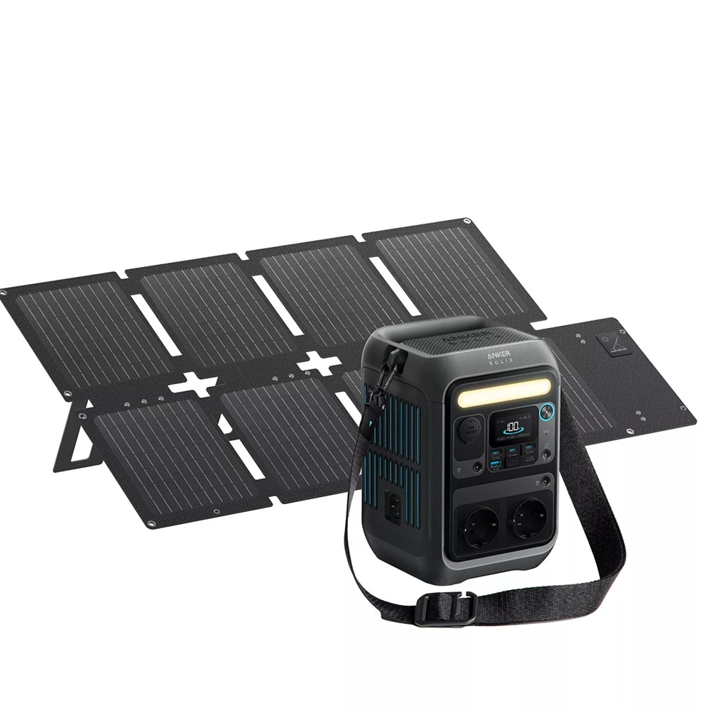 Kit power station ANKER Solix C300X AC, panou solar, 300W, 288Wh, AC, USB-A, USB-C, MC4, XT60, negru