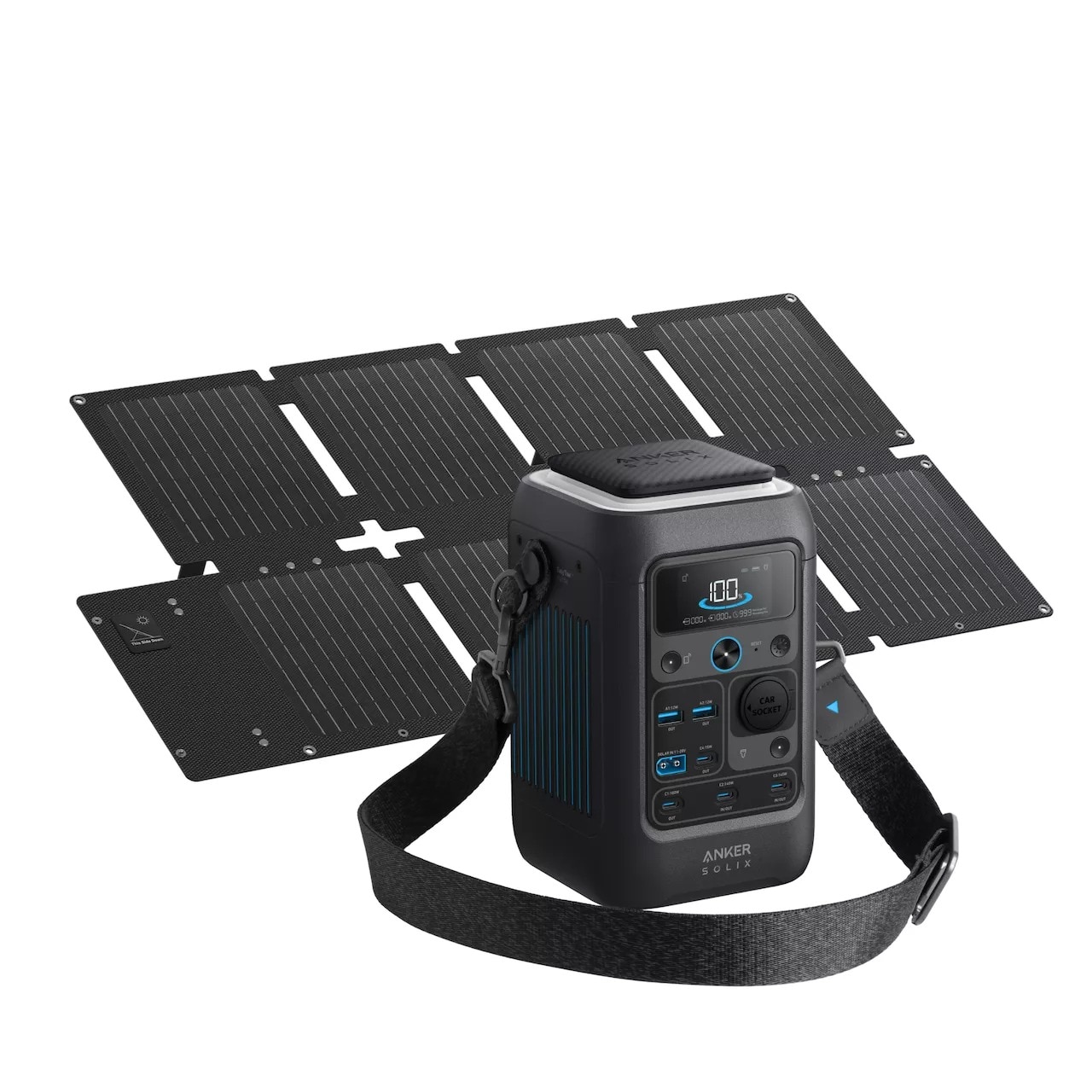 Kit power station ANKER Solix C300X DC, panou solar, 300W, 288Wh, USB-A, USB-C, MC4, XT60, negru