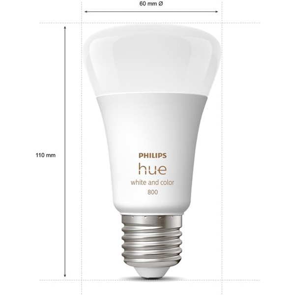 Pachet becuri LED PHILIPS Hue 8719514328365, A60 9W (60W), E27, Lumina RGB, 2 buc
