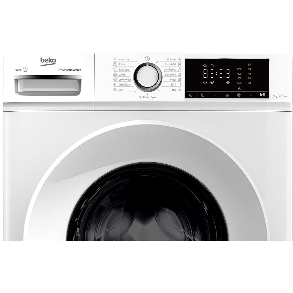 Masina de spalat rufe frontala slim BEKO B1WFM2721WEE, SteamCure, 7 kg, 1200rpm, Clasa A, alb