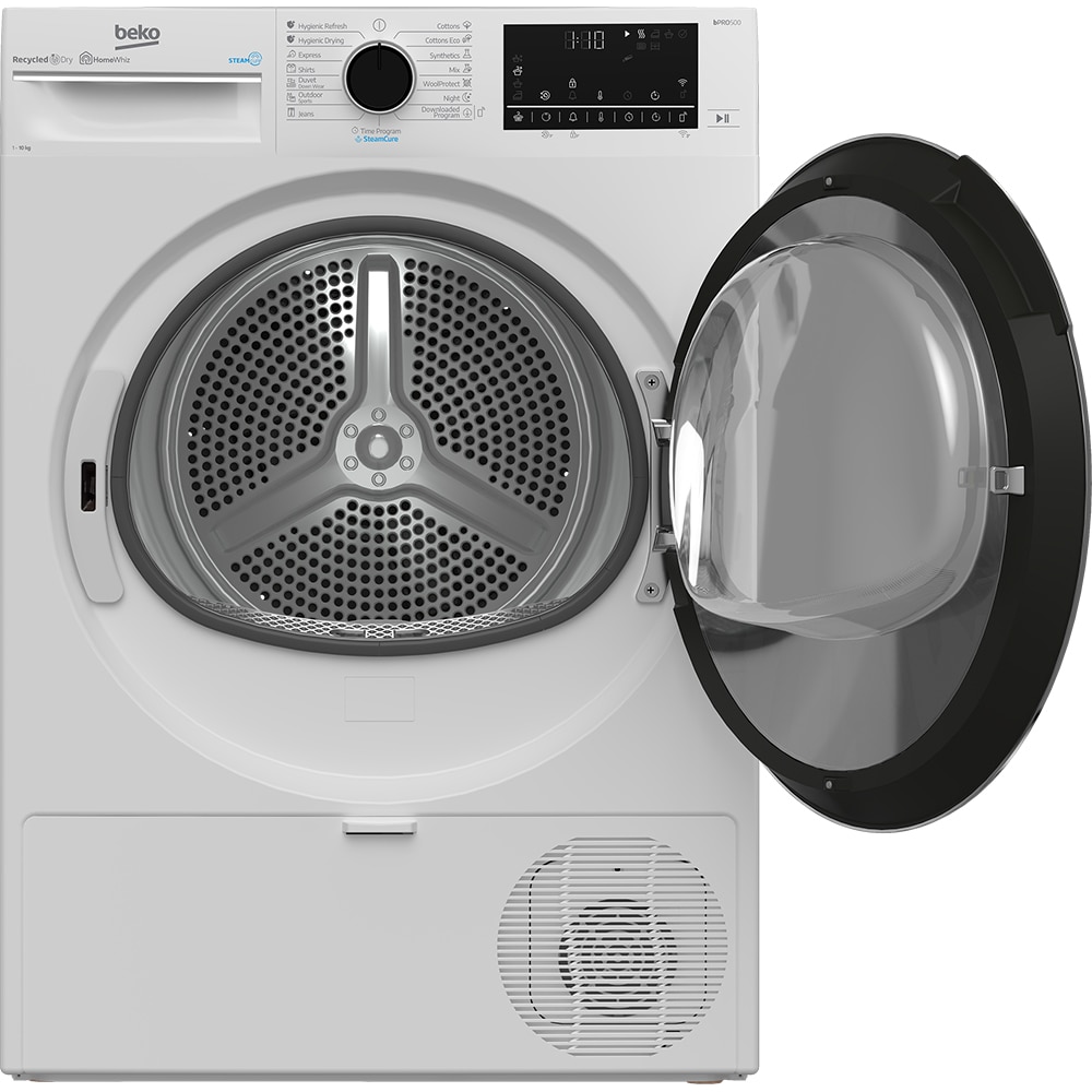 Uscator de rufe BEKO B3T40239W EU, HomeWhiz, Pompa de caldura, 10 kg, 15 programe, Clasa C, alb