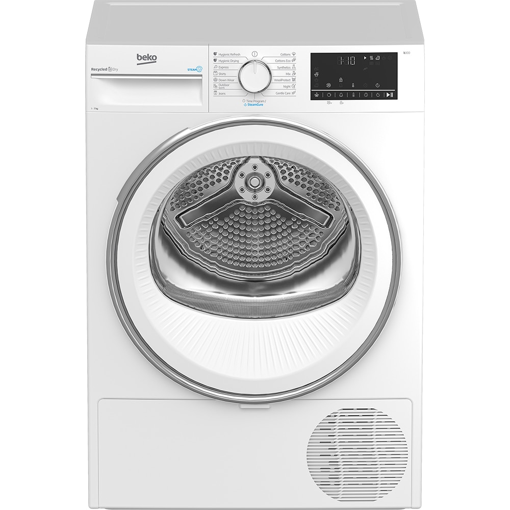 Uscator de rufe BEKO B3T41242, SteamCure, Pompa de caldura, 7kg, 15 programe, Clasa C, alb