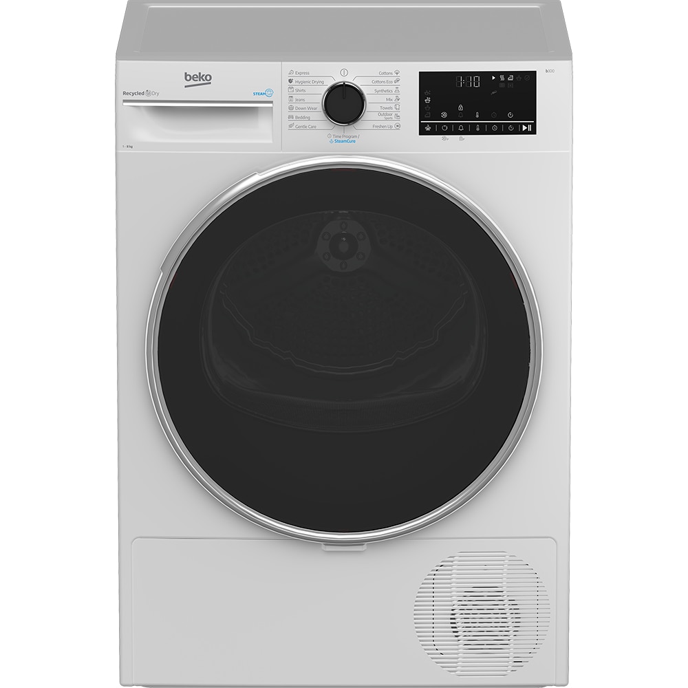 Uscator de rufe BEKO B3T48233W EU, Aquawave, Pompa de caldura, 8 kg, 15 programe, Clasa D, alb