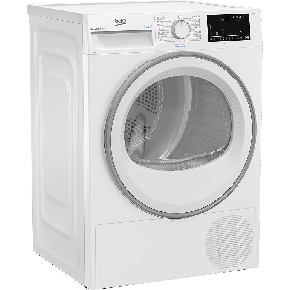 Uscator de rufe BEKO B3T48239W EU, SteamCure, Pompa de caldura, 8 kg, 15 programe, Clasa D, alb