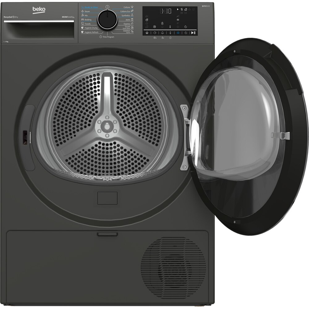 Uscator de rufe BEKO B3T49233M EU, Pompa de caldura, 9 kg, 15 programe, Clasa D, gri inchis