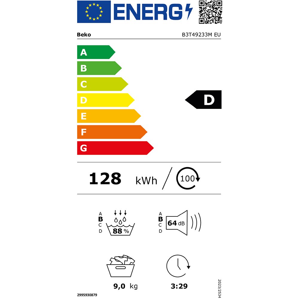 Uscator de rufe BEKO B3T49233M EU, Pompa de caldura, 9 kg, 15 programe, Clasa D, gri inchis