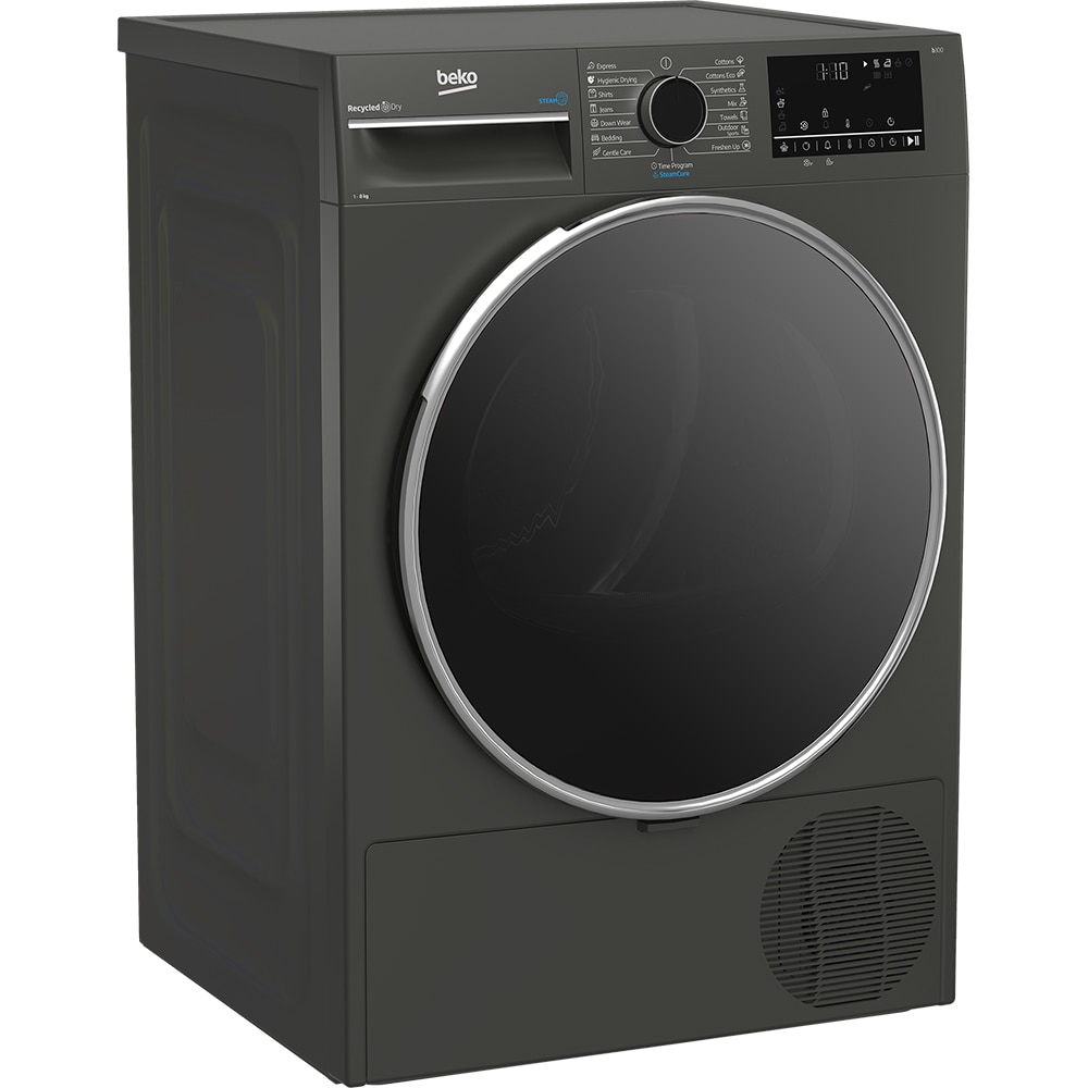 Uscator de rufe BEKO B3T68239MG EU, Steam Cure, Pompa de caldura, 8 kg, 15 programe, Clasa D, gri inchis