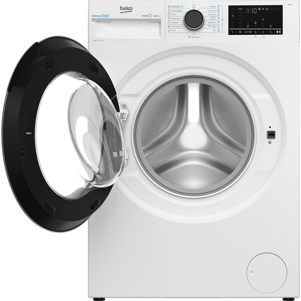 Masina de spalat rufe frontala BEKO B3WFT411415WB ES, EnergySpin, SteamCure, 11 kg, 1400rpm, Clasa A, alb