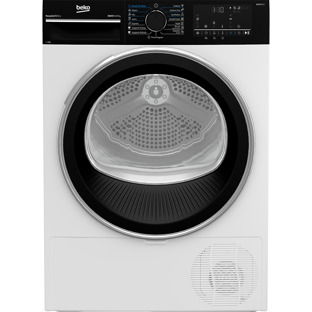 Uscator de rufe BEKO B5T48233WBPB EU, Pompa de caldura, 8 kg, 15 programe, Clasa C, alb