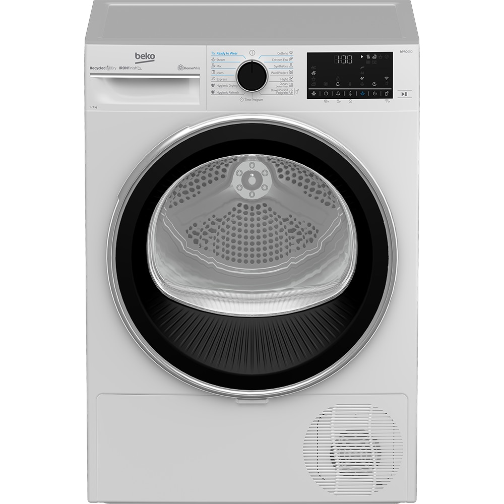 Uscator de rufe BEKO B5T61233W EU, Pompa de caldura, 11 kg, 15 programe, Clasa D, Wi-Fi, alb