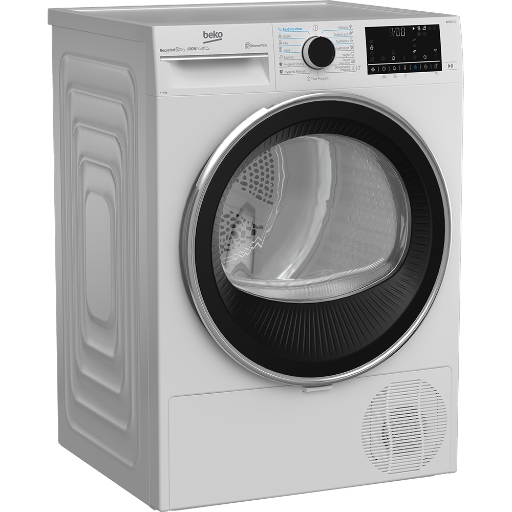 Uscator de rufe BEKO B5T61233W EU, Pompa de caldura, 11 kg, 15 programe, Clasa D, Wi-Fi, alb