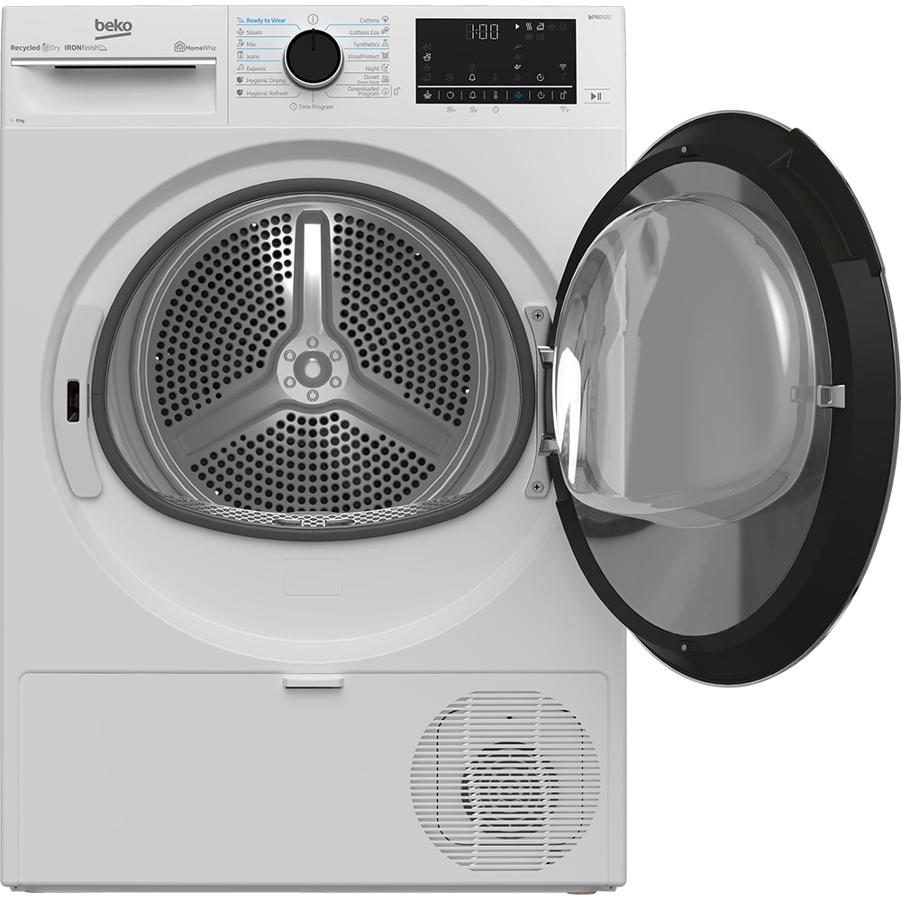 Uscator de rufe BEKO B5T61233W EU, Pompa de caldura, 11 kg, 15 programe, Clasa D, Wi-Fi, alb