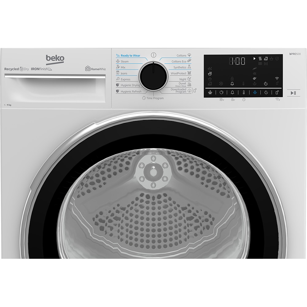Uscator de rufe BEKO B5T61233W EU, Pompa de caldura, 11 kg, 15 programe, Clasa D, Wi-Fi, alb