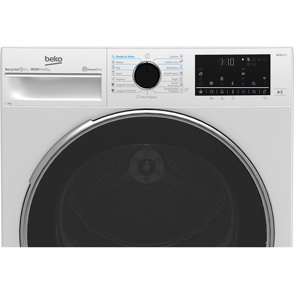 Uscator de rufe BEKO B5T69233W EU, HomeWhiz, Pompa de caldura, 9 kg, 15 programe, Clasa C, alb