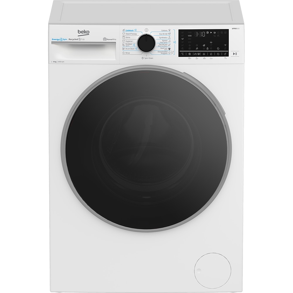 Masina de spalat rufe frontala BEKO B5WFU89415WB ES, EnergySpin, SteamCure, 9 kg, 1400rpm, Clasa A, Wi-Fi, alb