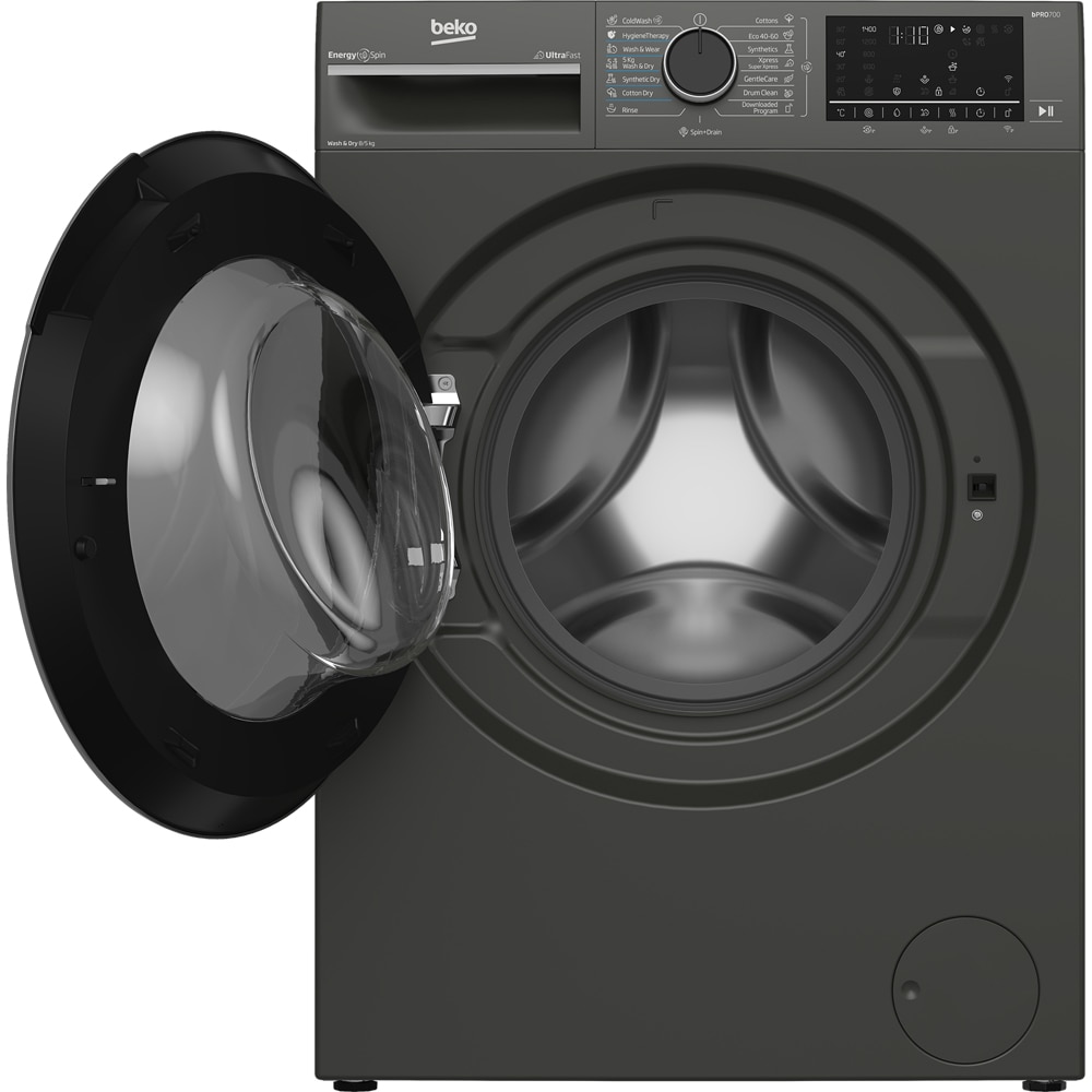Masina de spalat rufe frontala cu uscator BEKO B7DFT68442M ES, SteamCure, 8/5 kg, 1400rpm, Clasa A/D, Wi-Fi, gri inchis