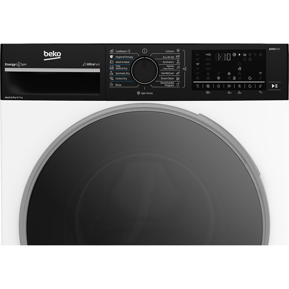 Masina de spalat rufe frontala cu uscator BEKO B7DFT68442WBPB ES, EnergySpin, 8/5 kg, 1400rpm, Clasa A/D, Wi-Fi, alb