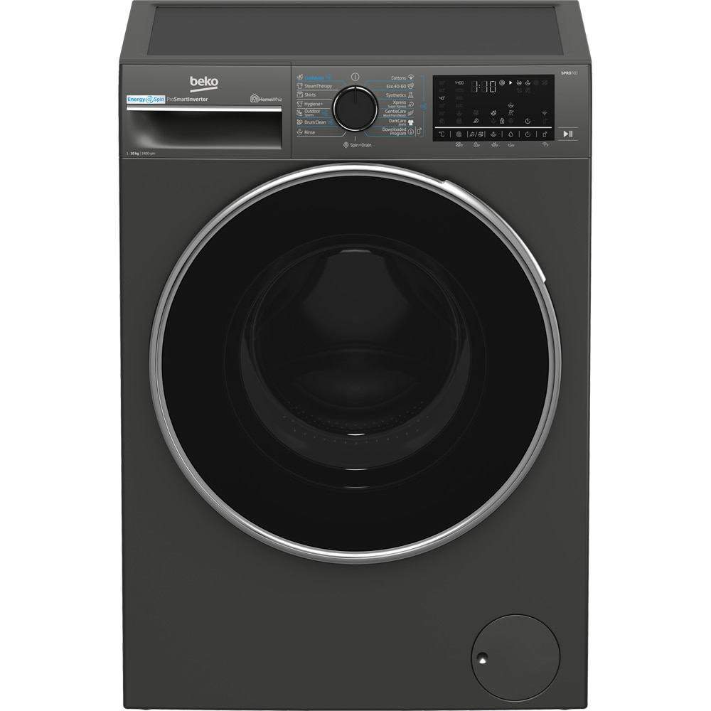 Masina de spalat rufe frontala BEKO B7WFU610418MB2 ES, EnergySpin, SteamCure, 10 kg, 1400rpm, Clasa A, Wi-Fi, gri inchis