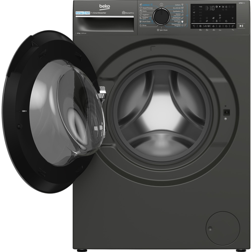 Masina de spalat rufe frontala BEKO B7WFU610418MB2 ES, EnergySpin, SteamCure, 10 kg, 1400rpm, Clasa A, Wi-Fi, gri inchis
