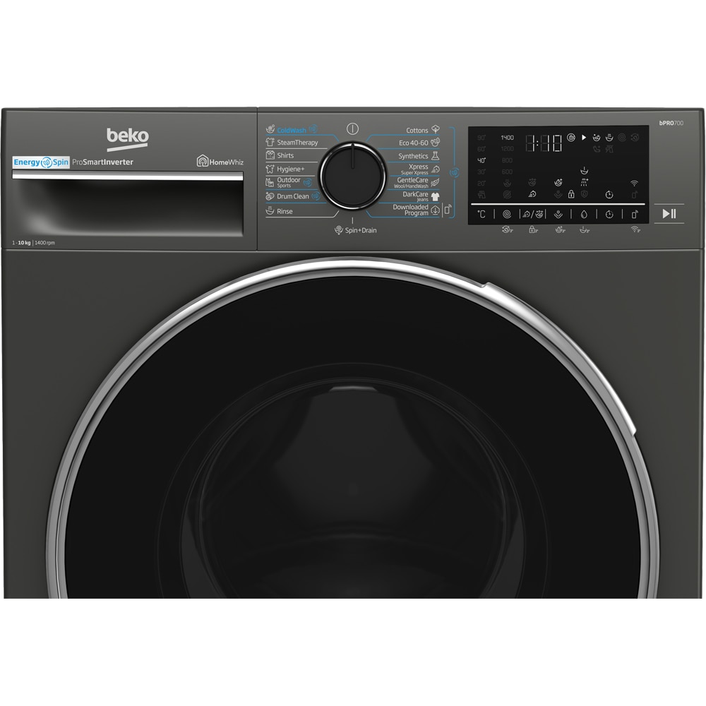 Masina de spalat rufe frontala BEKO B7WFU610418MB2 ES, EnergySpin, SteamCure, 10 kg, 1400rpm, Clasa A, Wi-Fi, gri inchis