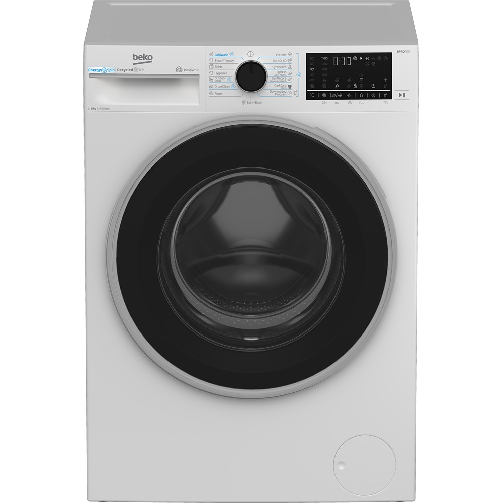 Masina de spalat rufe frontala BEKO B7WFU68418WB2 ES, EnergySpin, SteamCure, 8 kg, 1400rpm, Clasa A, Wi-Fi, alb