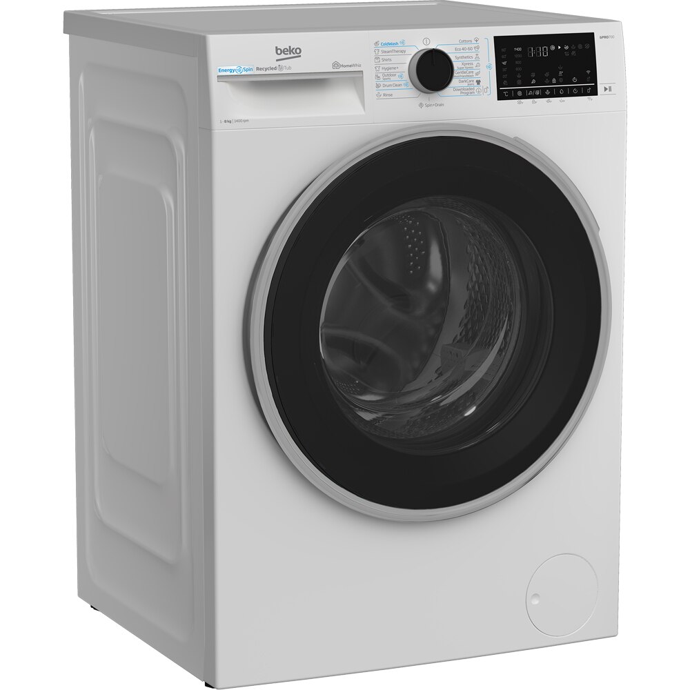 Masina de spalat rufe frontala BEKO B7WFU68418WB2 ES, EnergySpin, SteamCure, 8 kg, 1400rpm, Clasa A, Wi-Fi, alb